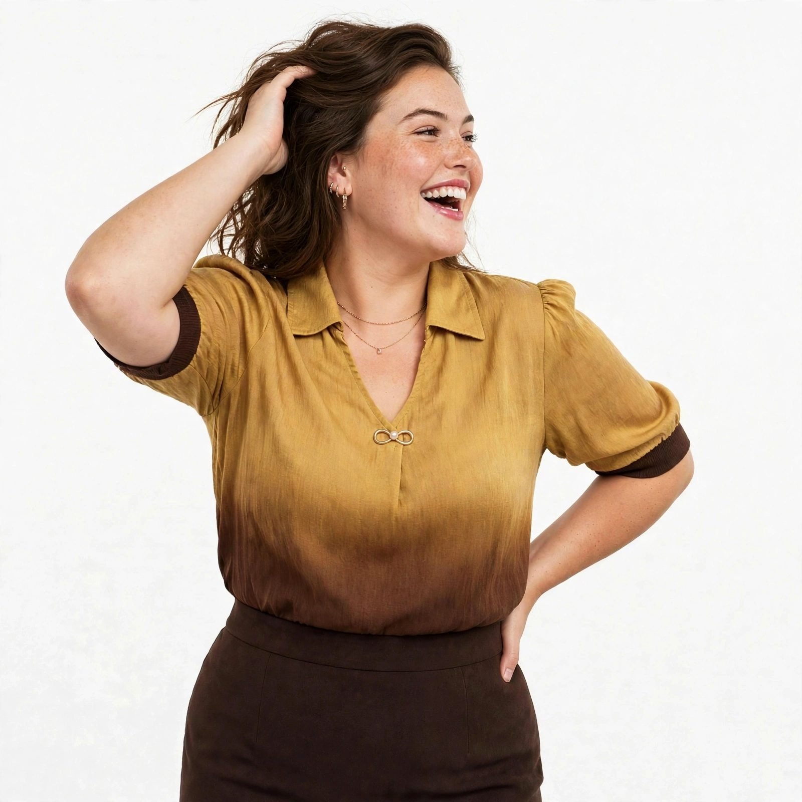 Ombre Satin Puff Sleeve Shirt